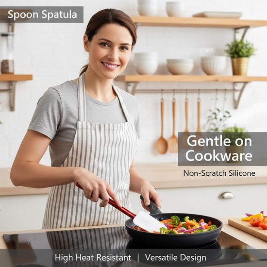 Spatels Pakket van 3 (35,6 cm), hoog hittebestendige commerciële siliconen spatels voor bakken, rubberen lepelspatel voor koken, siliconen kookspatel antiaanbaklaag — afbeelding 2