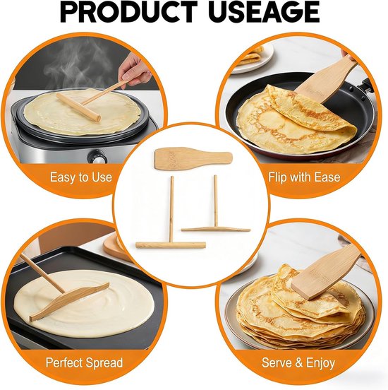 Spatels en pannenkoekenspreiders, houten spatel, voor het verspreiden en omdraaien van pannenkoeken, natuurlijk hout, voor pannenkoeken, pannenkoeken, gehakte ham — afbeelding 3