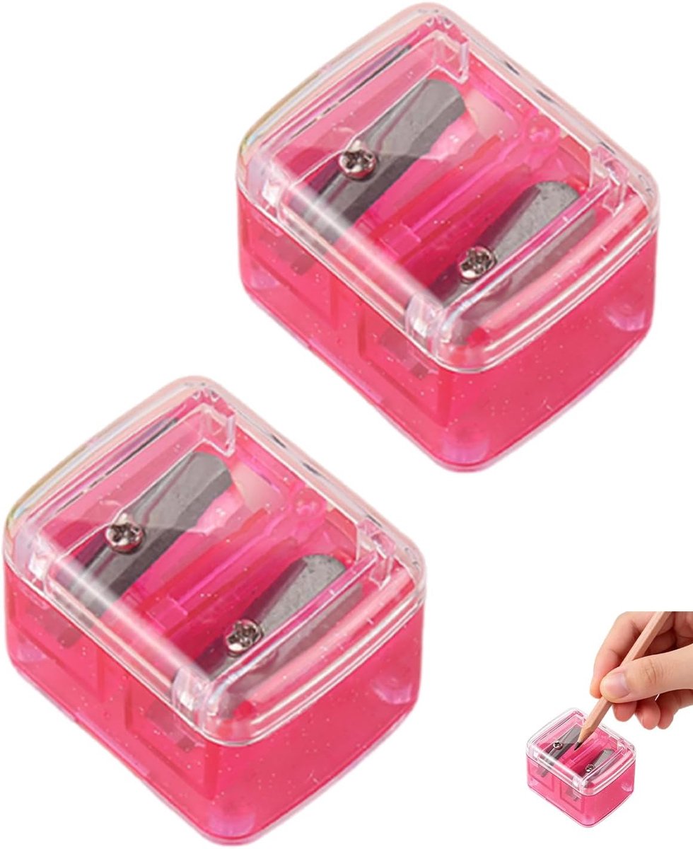 make-uppuntenslijper, roze, 2 stuks, nauwkeurige slijper voor oogstiften, wenkbrauwen, lippen en eyeliner, draagbaar