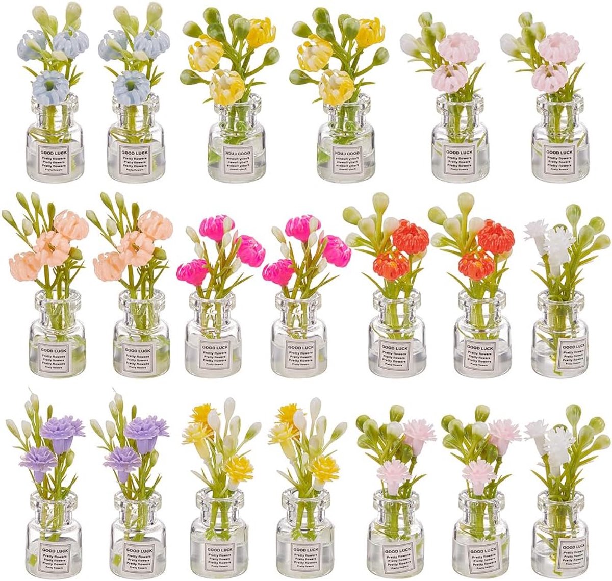 20 Stks Glow in The Dark Miniatuur Bloemen 1/12 Schaal Faux Glazen Vaas Plant voor Poppenhuis Decor Verlicht Tiny Bloemen Model voor Nachtelijke Display Leuke Poppenhuis Accessoires voor