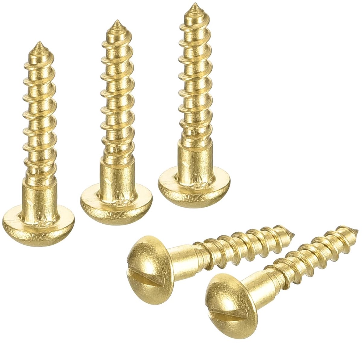 Houten schroeven, M1,6 x 8 mm, ronde kop, geribbeld, van messing, zelftappende schroef voor houtbewerking, 60 stuks