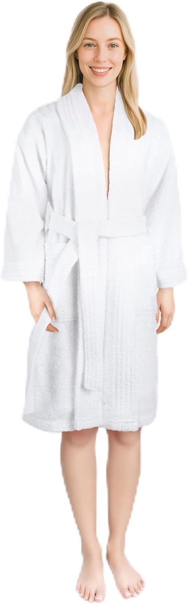 Badjas voor dames, 100% katoen, 380 g/m², zachte badstof badjas met zakken voor thuis, sauna, absorberend, huidvriendelijk