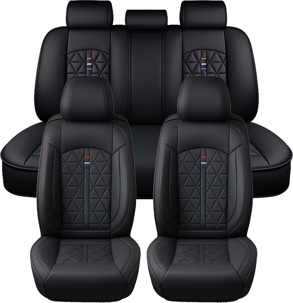 5-delig autostoelhoes voor Nissan Almera Juke Leaf Micra Navara Pulsar Qashqai Qashqai+2 X-Trail, universeel compleet set voor autostoelhoezen in zwart – PU-lederen zitbeschermer (compleet set