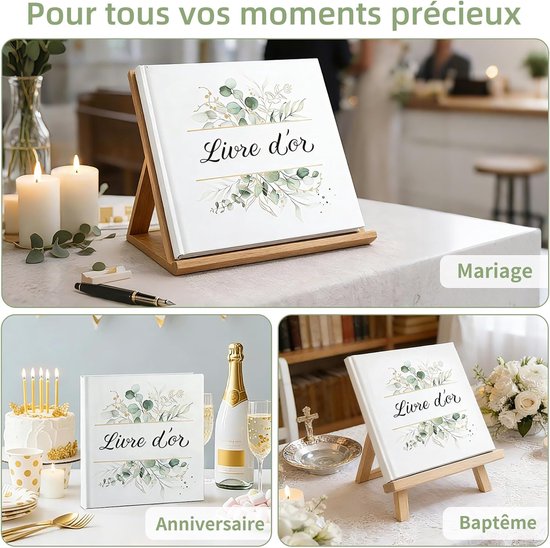 Gastenboek voor bruiloft, eucalyptus-design, 120 pagina's blanco, boek voor felicitaties en herinneringen, voor verjaardag, doop, communie en vakantiewoning — afbeelding 2
