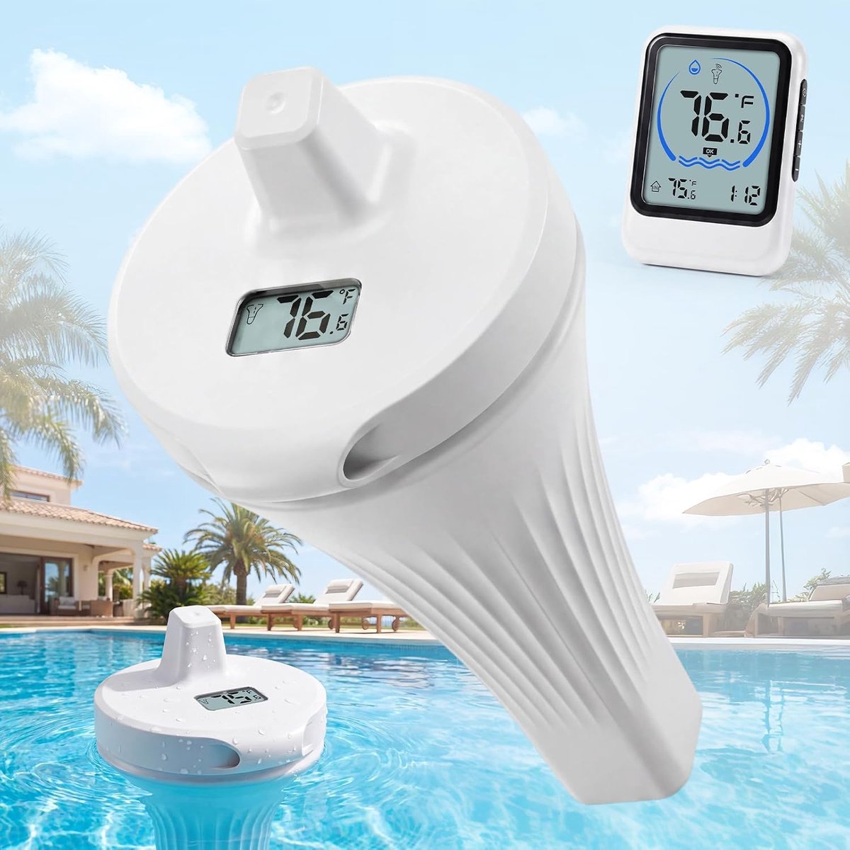 Draadloze Digitale Zwembadthermometer IP68 Waterdicht Tot 50m Bereik Draadloze Digitale Zwembadthermometer voor Zwembaden, Badkuipen, Vijvers, Aquariums