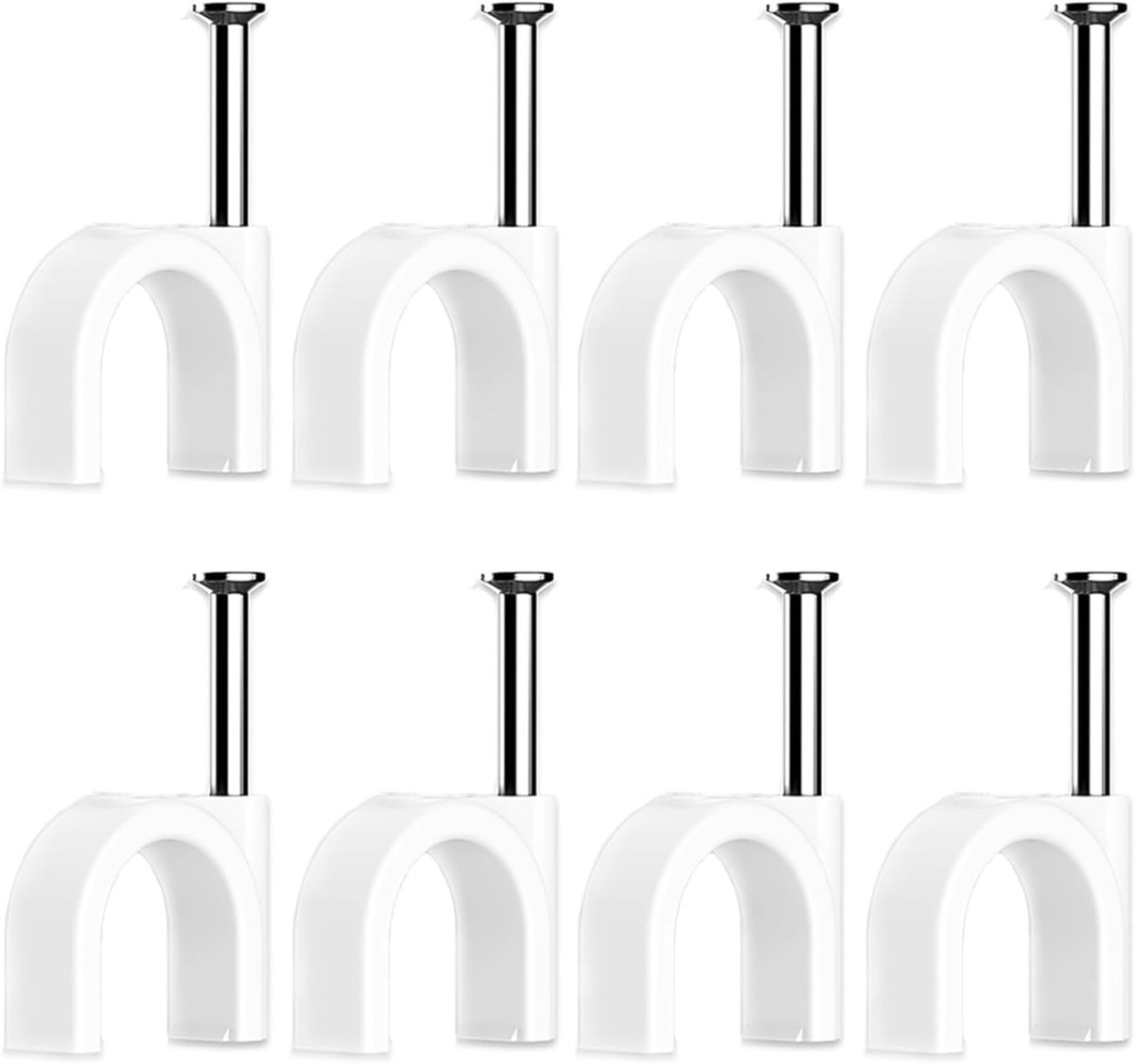 100 stuks kabelklemmen, nagelklemmen, kabelbevestigingsmiddelen, kabelklemmen, nagelclips, wandkabelhouder, plafond, met spijker, voor kabels, (wit - 8 mm)