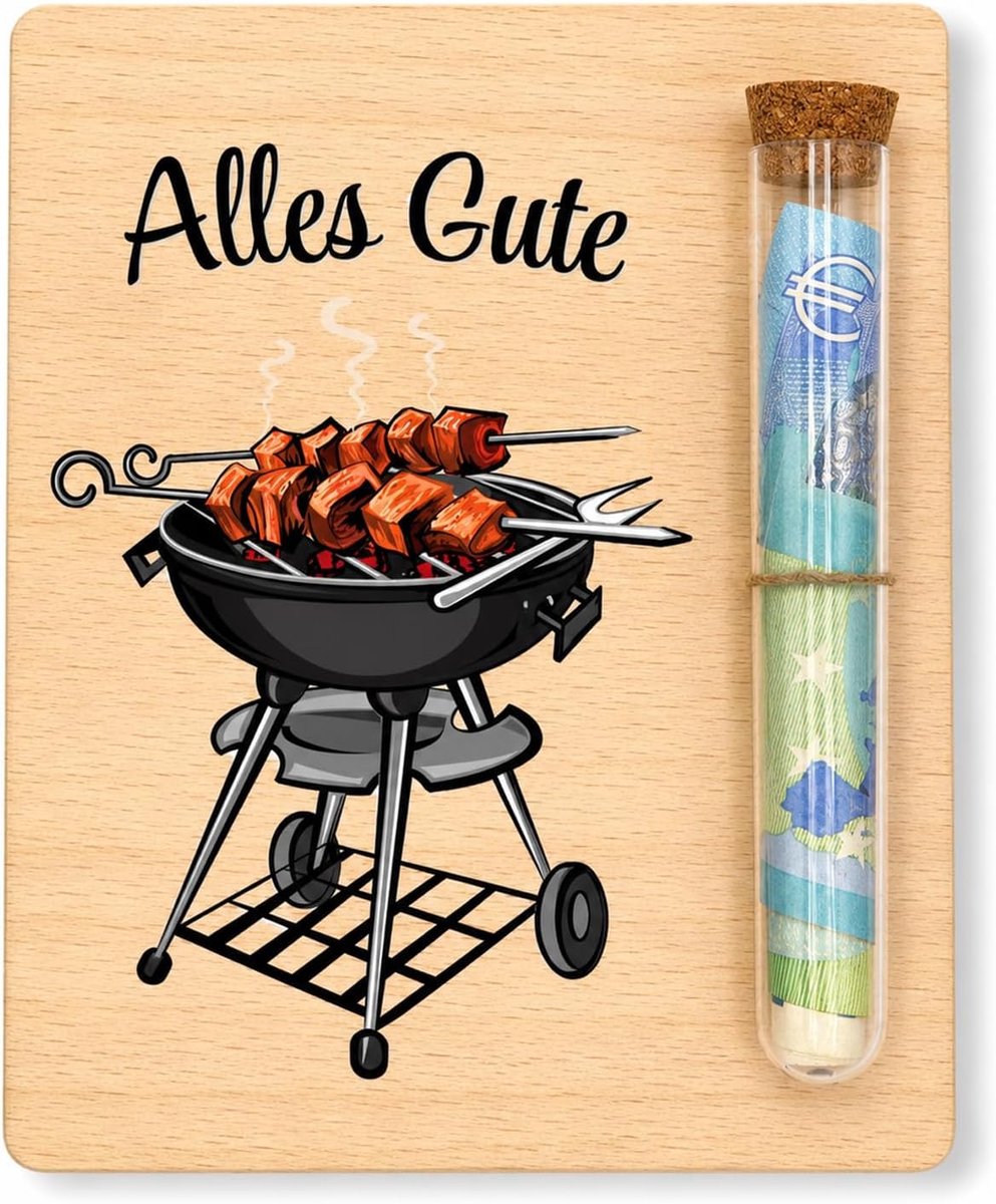 Präsent Houten met reageerbuis, geldcadeau voor mannen, verjaardagscadeau voor mannen, houten kaart, geldcadeau, grillfeest, cadeau, voor cadeau, decoratie, styling dagelijks gebruik