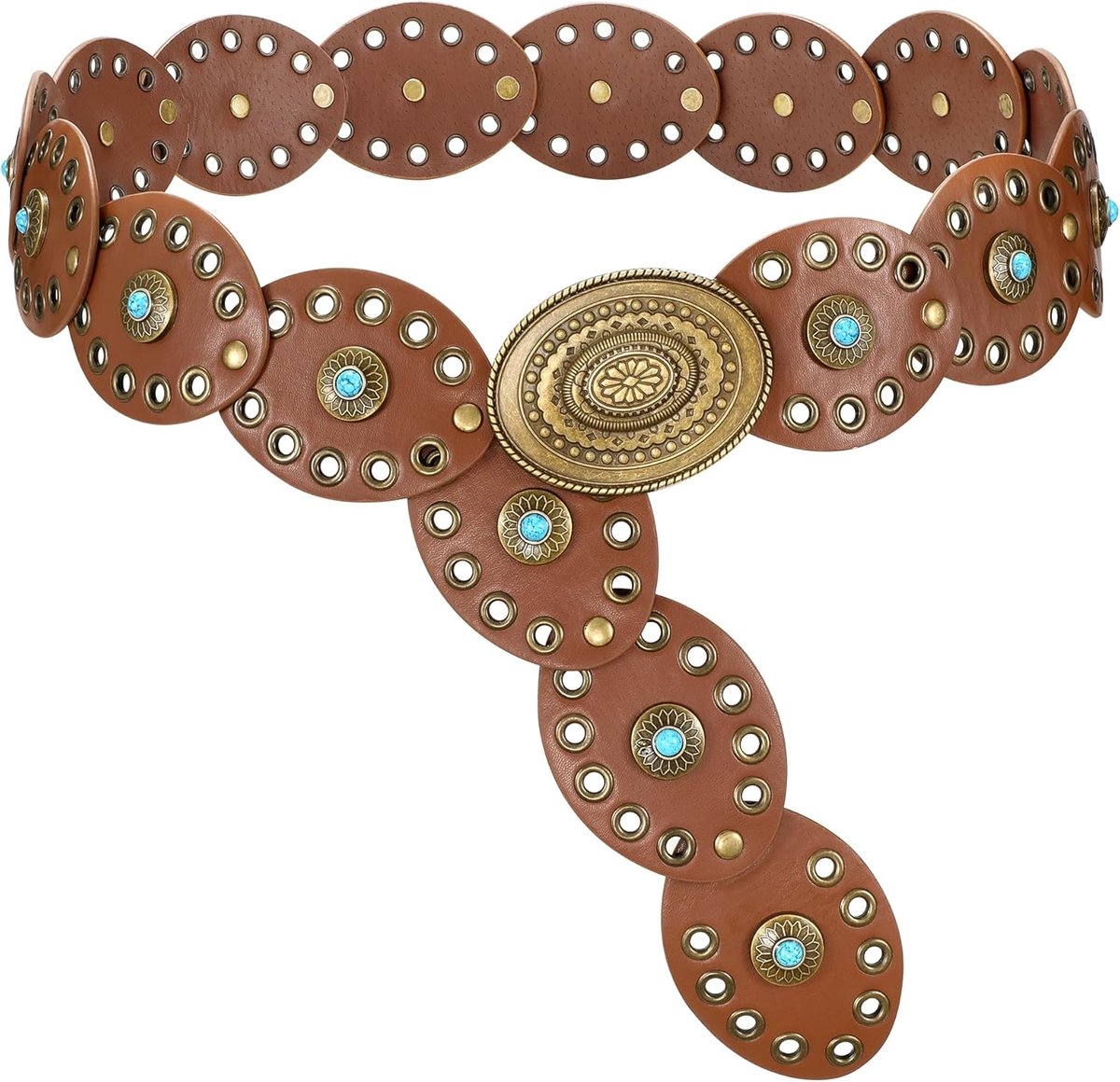 Western Concho riem dames brede tailleriem met turquoise | Versierd in boho-look, van hoogwaardig PU-leer, perfect voor festivals, landelijke outfits en dagelijkse combinaties