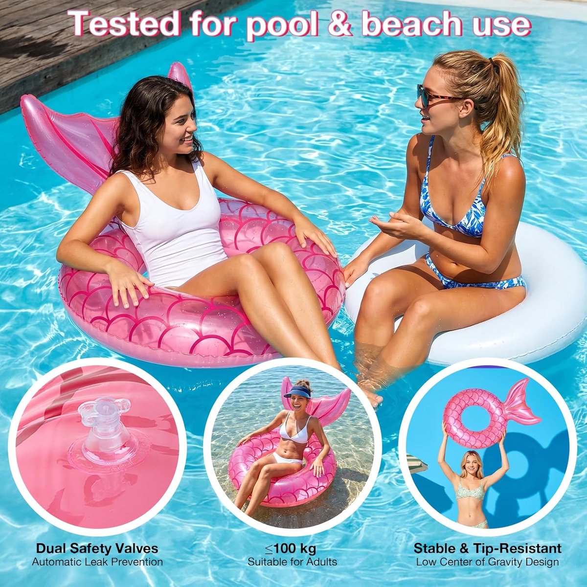 Zwemband voor volwassenen, grote opblaasbare zwemring, rond, opblaasbaar voor zeemeerminnen, zomerzwembad en strandspeelgoed, zwembadspeelgoed