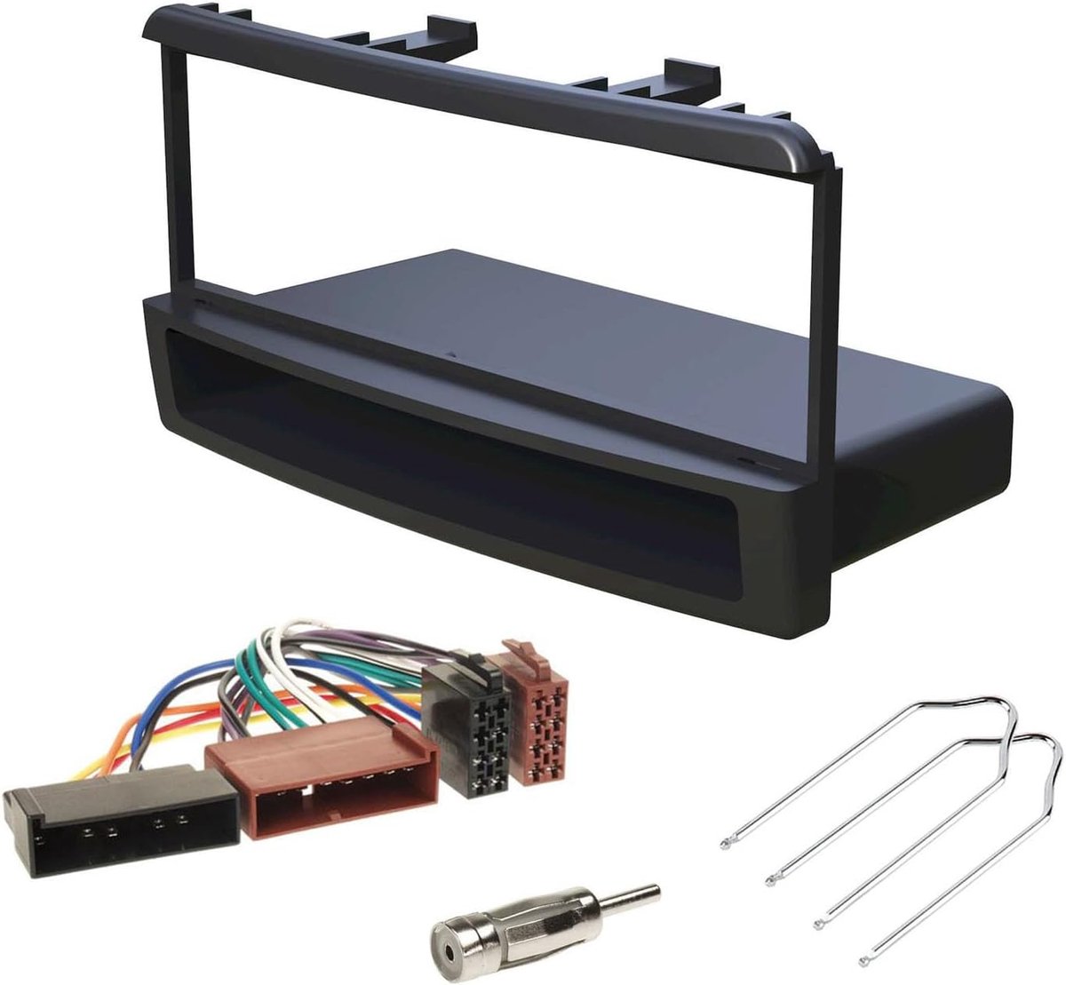 A152 Radio-fasciaset, 1-DIN, compatibel met Ford Focus, Mondeo, Galaxy, Fiesta, Cougar met opbergvak, radio-adapter, antenne-adapter, ontgrendelingssleutels, zwart