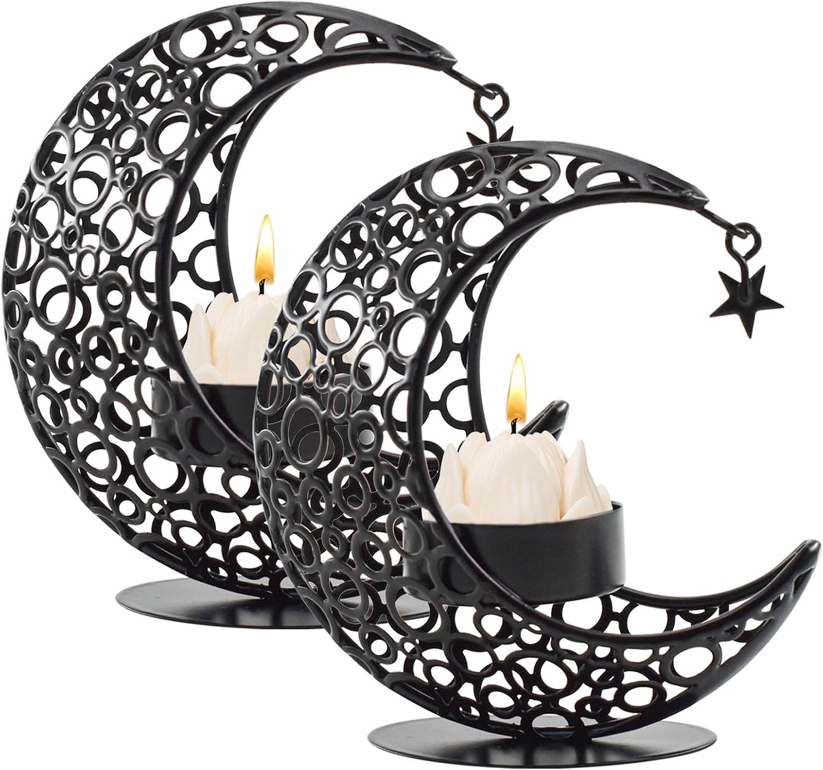 Kandelaars Set van 2, Metalen theelicht Kaarsenhouder voor Tafel Centerpiece Decoratieve Votive Kandelaars Houder voor Party Home Decor (zwart)