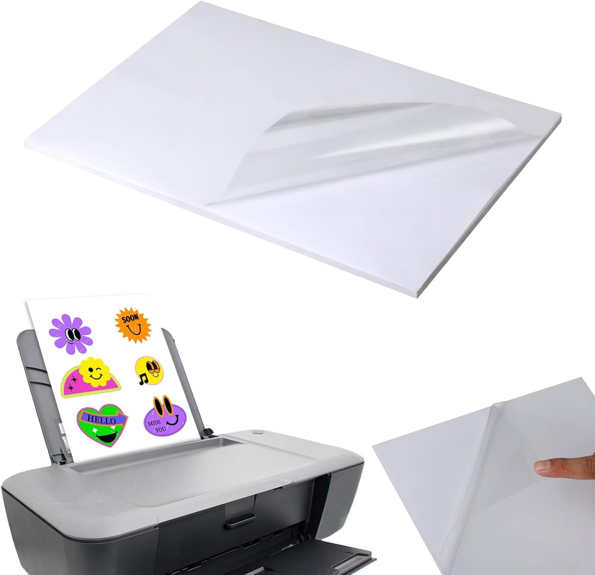 25 vellen A4 transparant bedrukbaar plakpapier, transparante plakfolie voor laser- en inkjetprinters, ideaal voor het afdrukken van posters, foto's en meer