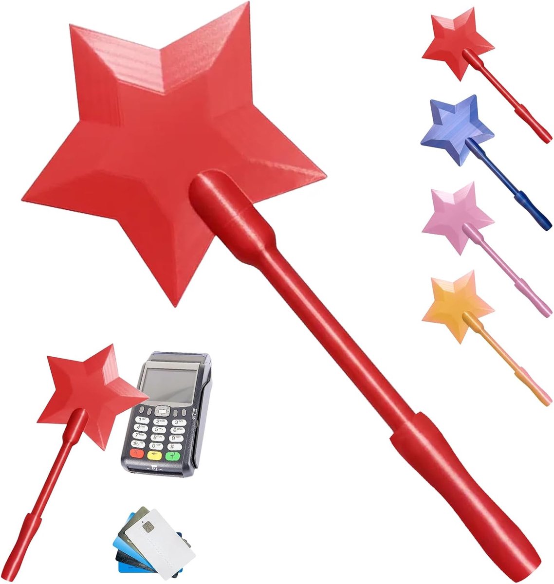 creditcard, toverstaf, EC-kaart, creditcardhouder met staven, voor raves en contactloze betalingen, cosplay-fans, rood, Einheitsgröße, Minimalistisch