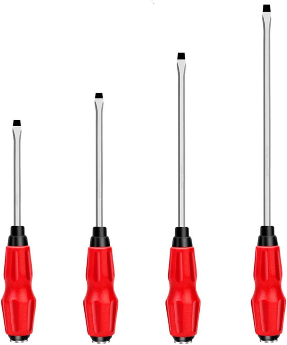 4 stuks precisie-schroevendraaierset, 6 x 100 mm, 6 x 125 mm, 6 x 150 mm, 8 x 200 mm, multifunctionele magnetische platte kopschroevendraaier voor montage en reparatie.