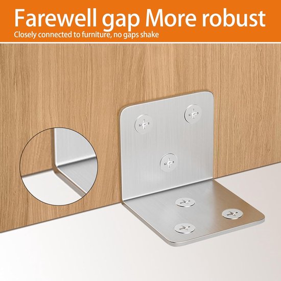 14 stuks hoekverbinders, 50 x 50 x 50 mm, roestvrij stalen hoek met 84 stuks schroeven, metalen hoek, zware belasting, L-klemmen, hoekhoek, 6 gathoeken voor meubels, tafel, stoel, kasten — afbeelding 4