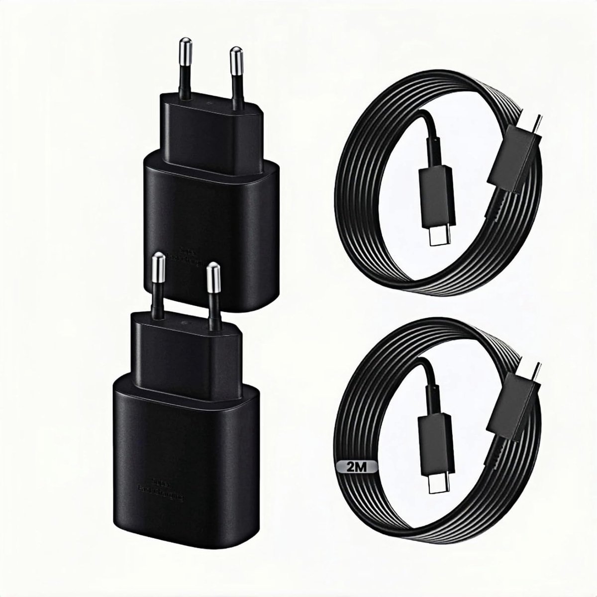 2 stuks 20 W PD USB C snellader voor iPhone & iPad + 2 m USB-C oplaadkabel (1 x TPE & 1 x weefdraad) - adapter voor iPhone 16/15/iPhone 15 Plus/iPhone 15 Pro/iPhone 15 Pro MAX Fast Charger (zwart)