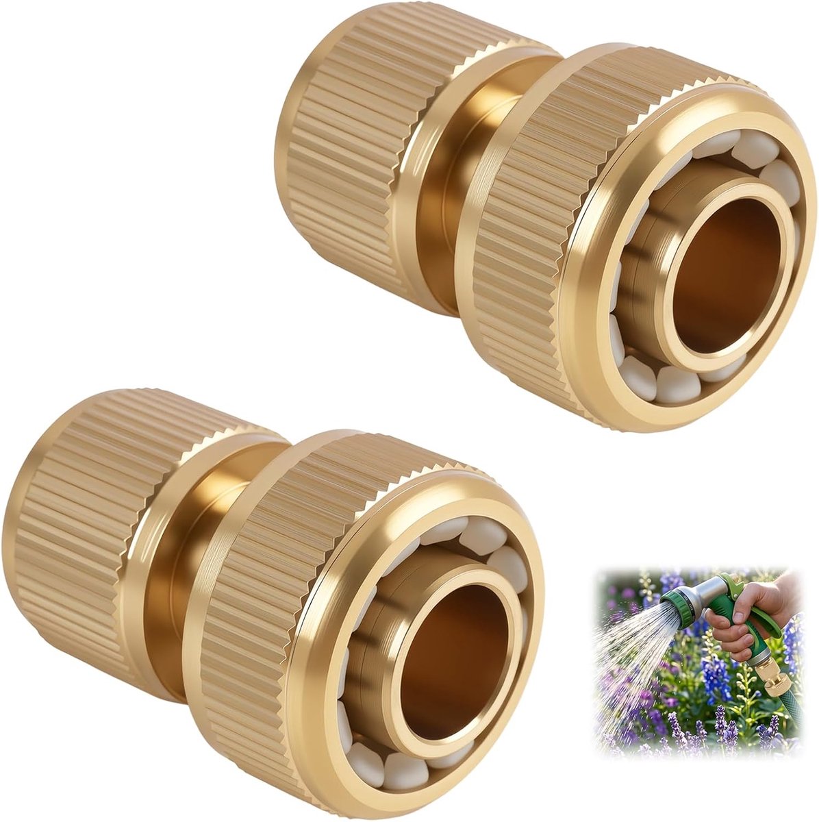 2 stuks tuinslangconnector van messing 19 mm (3/4 inch) – snelkoppeling en roestvrij voor tuin en thuisgebruik, voor slangen van 15-19 mm – duurzaam pakket met eenvoudige installatie