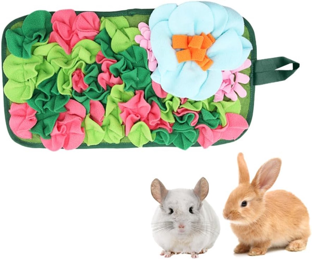 Voedselzoekmat voor konijnen, mat voor huisdieren, voer voor kleine dieren, puzzelspeelgoed met hangend touw voor hamsters, egels, cavia's, konijnen