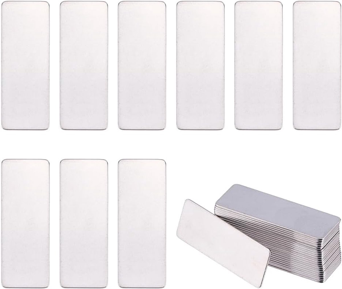 50 stuks roestvrij stalen graveerplaten, rechthoekig, 1 mm dik, metaal, visitekaartjes, lege lasergravure, stalen platen voor bureau, doe-het-zelf, handwerk, naamplaatje, badge