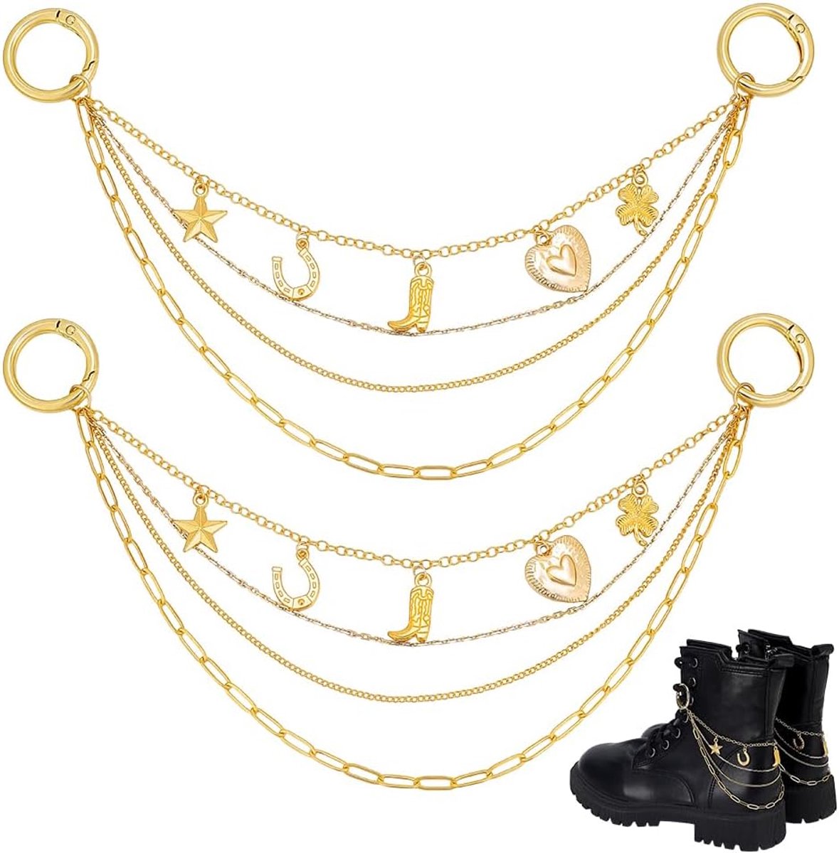 PandaHall 2 stuks 25 cm messing laarzen kettingen cowboy hanger goud western stijl schoenveters bedels voor vrouwen laarzen sneakers