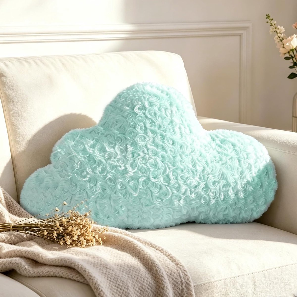 blauw wolkenvormig kussen, knuffelkussen, schattig sierkussen, esthetisch, pluche wolken, sierkussen voor woonkamer, bank, kind, slaapkamer, bed, cadeau, 54 x 33 cm