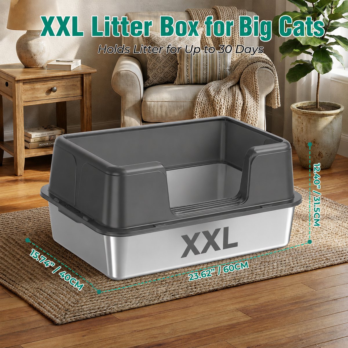 Kattenbak Kattenbak XXL RVS Kattenbak - afbeelding 3