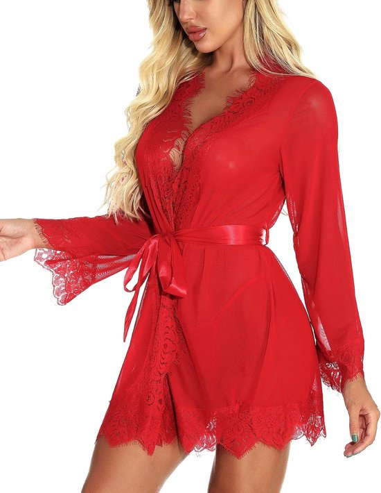 Dames kimono badjas sexy kant babydoll lingerie mesh cover up lingerie bruid — afbeelding 5