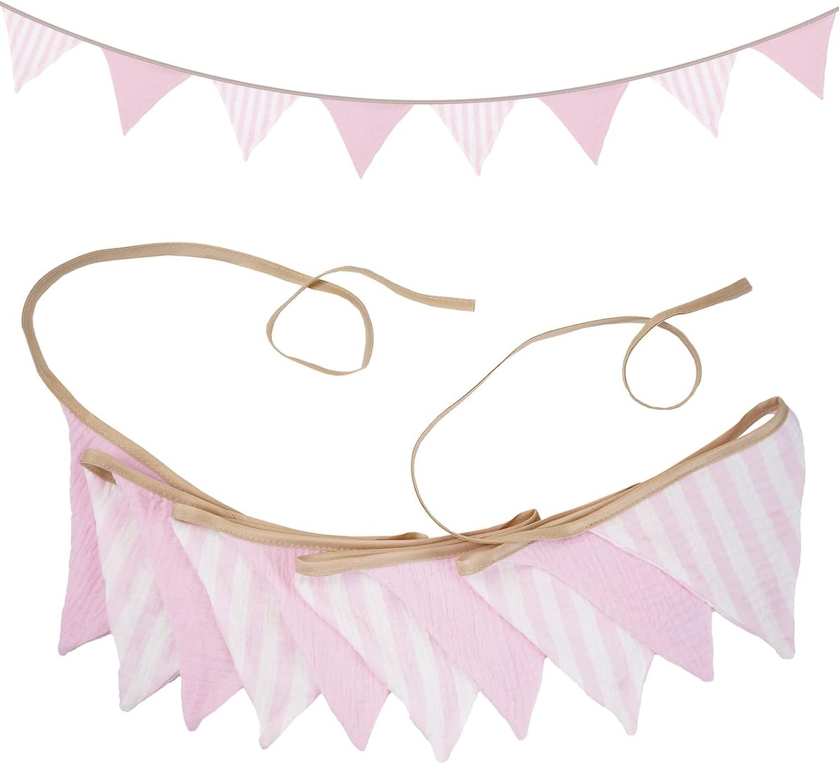 2,6 m vlaggetjesslinger van katoen: slinger met verticale strepen, dubbelzijdige slinger voor kinderkamer, babyshower, verjaardag, doop, doe-het-zelf