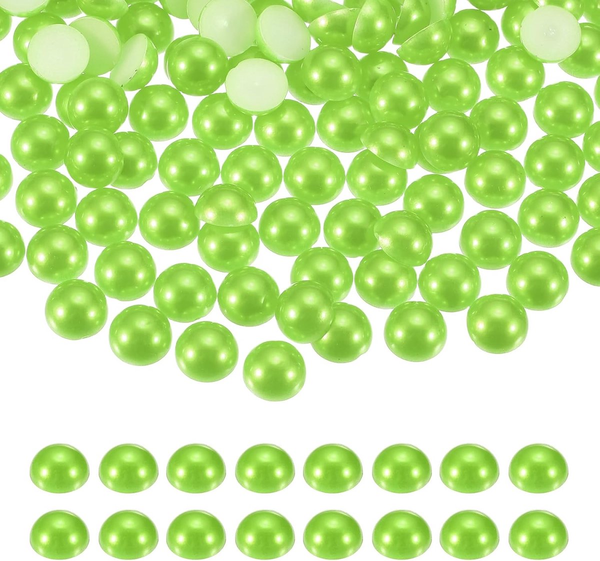Kralen voor creatieve kunst, 8 mm, halve parels, kunststof, plat, koepels, losse parels, strass, voor kleren, flessen, schoenen, nageldecoratie (weidegroen)