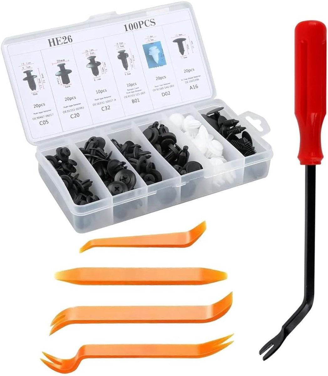 SnelShoppen - Car Fixing Clips 105 Stuks - Inclusief Verlengnagels, Plastic Schroeven & Auto Gereedschap Set - Universele Klips voor Meeste Auto's