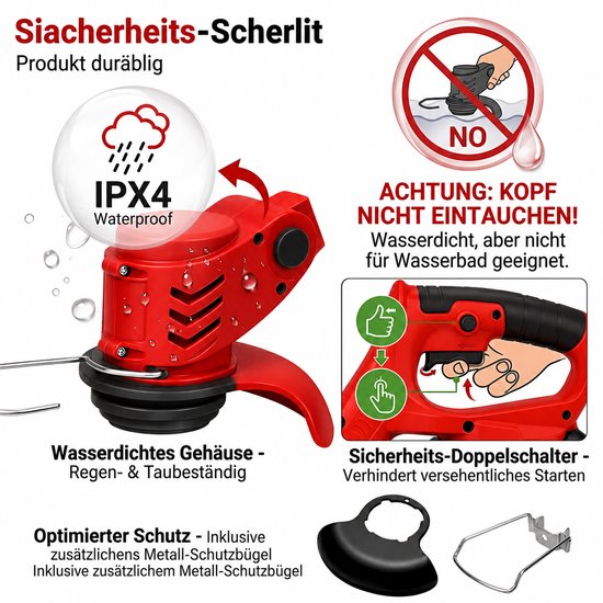 Accu Grastrimmer met 2x 2.0Ah accu’s + lader | 3-in-1 messenset (gras / onkruid / struiken) | 90° verstelbare kop | telescoopsteel (90 - 120cm) & extra handgreep | lichtgewicht 2,3 kg — afbeelding 4