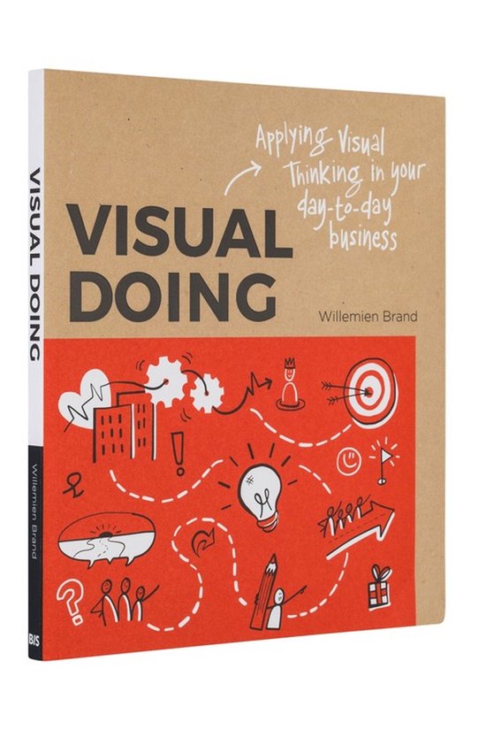 Boekomslag 'Visual Doing' met de titel in grote letters, 'Applying Visual Thinking in your day-to-day business' en veelkleurige illustraties.