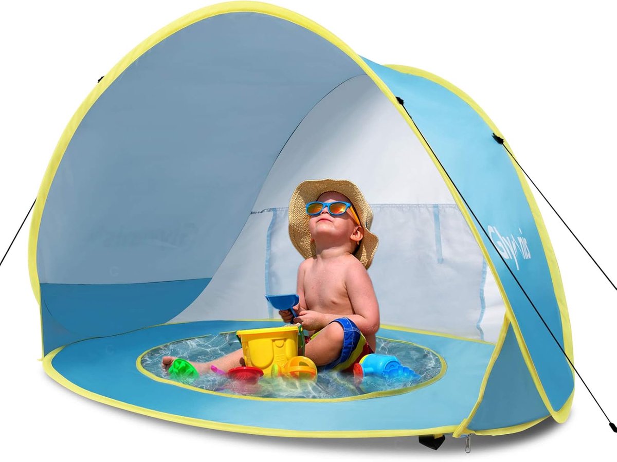 SnelShoppen - Glymnis Baby Pop Up Strandtent met Afneembaar Zwembad, UV Bescherming UPF 50+, Zonnebescherming voor Peuters 0-3 Jaar