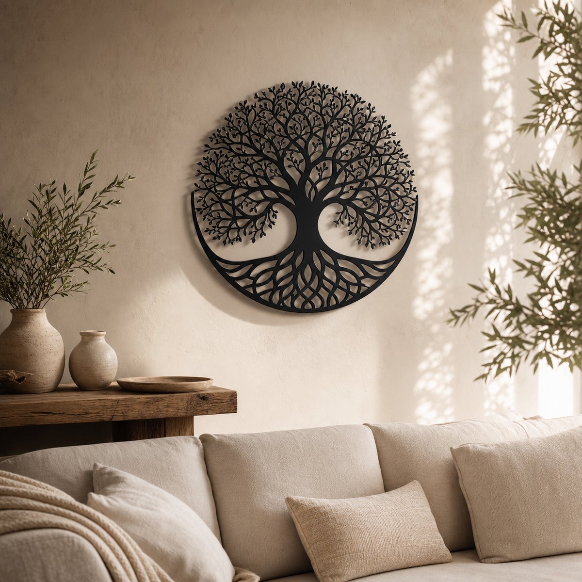Levensboom - Tree of Life - Wanddecoratie - Levensboom hout - Muurdecoratie - Woonkamer - Zwart - Yoga - Valentijn decoratie - Moederdag cadeautje - Moederdag - Wanddecoratie buiten - Tree of life wanddecoratie - Levensboom wanddecoratie