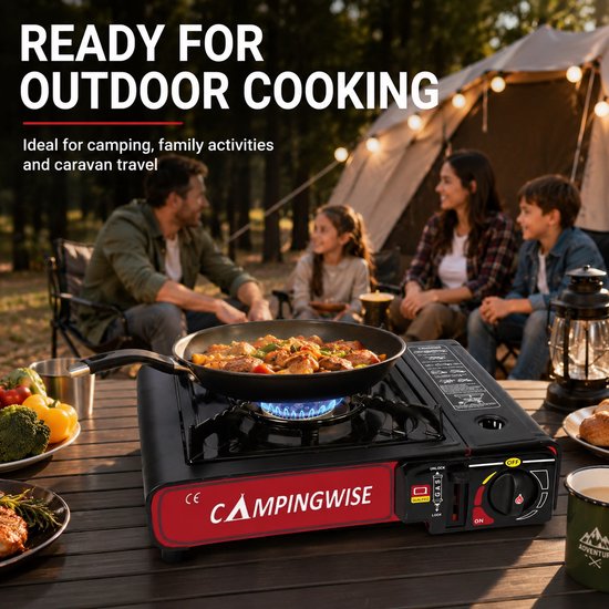 Camping Kooktoestel Draagbaar Gasfornuis - 1-Pits Campinggasfornuis met Draagkoffer - Camping Benodigdheden & Kookgerei voor Outdoor, Reizen en Familieactiviteiten - Campingwise van Camping — afbeelding 2