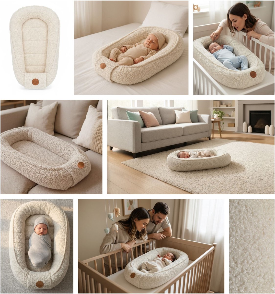 Knus Baby Nestje Pasgeborene – zacht draagbaar en comfortabel Nest voor Ledikant Kinderbed Wieg Babykamer en Onderweg – behaaglijk voor Jongen & Meisje 90x50 cm Crèmekleurig – foto 6