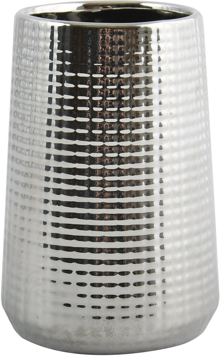 MSV Dallas Tandenborstelhouder Keramiek Zilver – Badkamer Organizer Beker voor Tandenborstel en Tandpasta – 7,5 x 11 cm