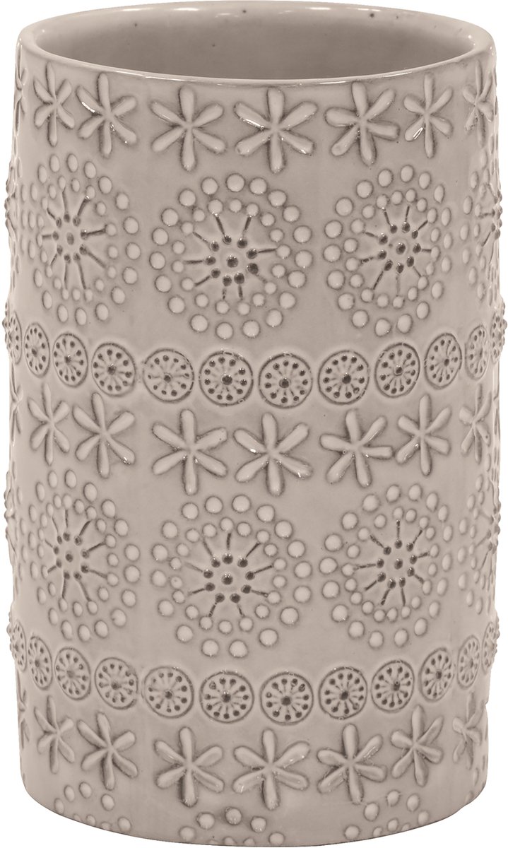 Spirella Relief Tandenborstelhouder Beige – Borstelhouder en Beker voor de Badkamer – 7 x 11,5 cm – Badkamer Accessoires
