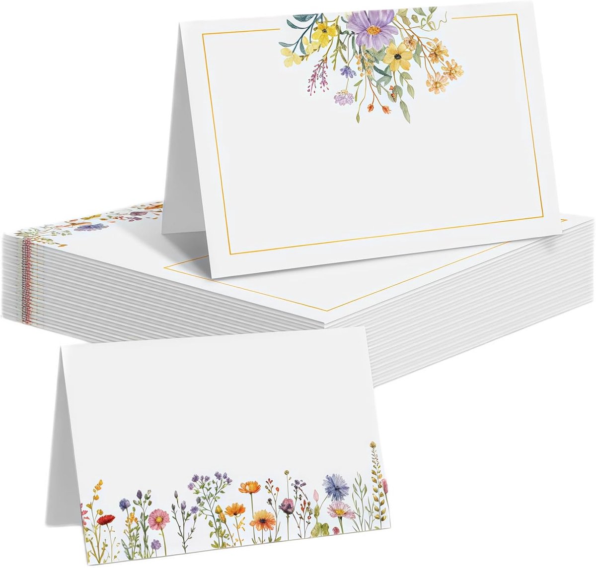 50x Floral Place Cards Blanco naamplaatjes, romantisch ontwerp voor bruiloft, verjaardagsfeestje, restaurant tafel instelling, handgeschreven zitkaarten