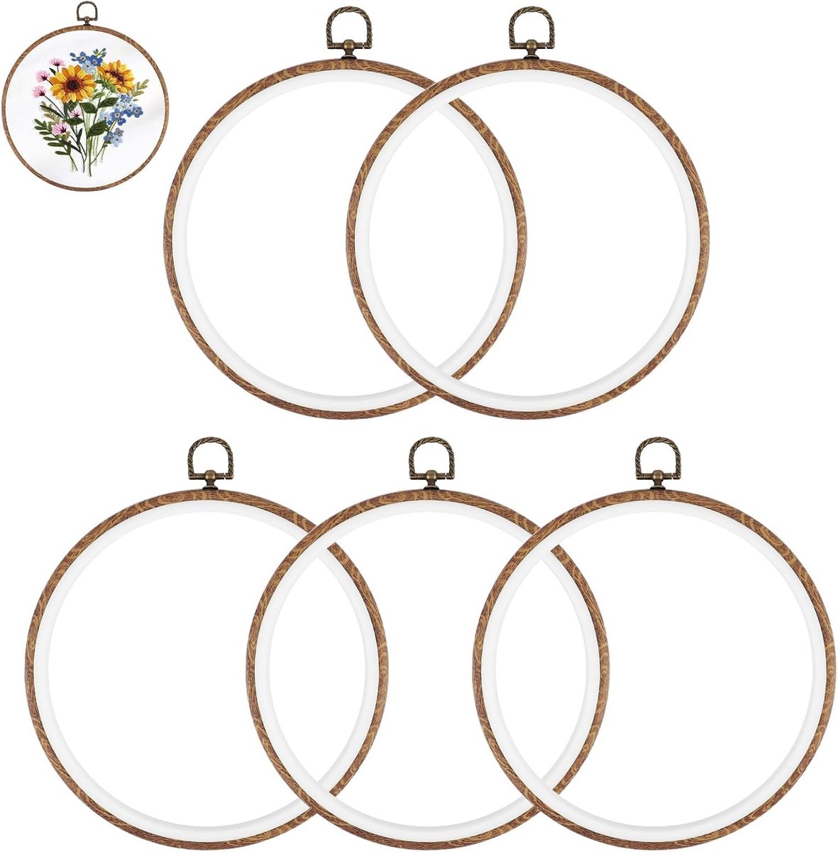 5 stuks 20 cm borduurringen, imitatie houten frame, kruissteek hoepelringen, doe-het-zelf naaigereedschap, hangende ornamenten decoratie, houten hoepel voor borduurwerk
