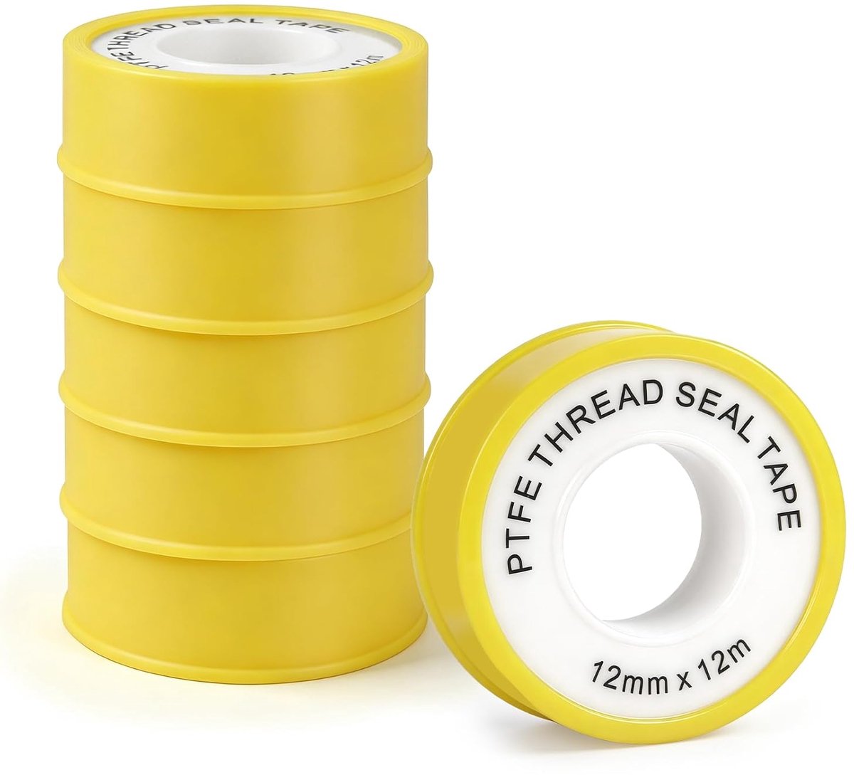 6 stuks afdichtingstape voor PTFE-schroefdraad | 12 mm × 12 m × 0,1 mm, om lekken van slangen, douchekoppen, armaturen en afvalwater te stoppen