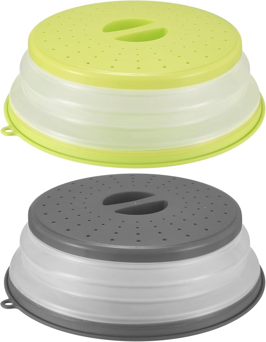 2 stuks, opvouwbare afdekhoes voor magnetron, magnetrondeksel met haak, 26,5 cm, voor magnetron, voorkomt spatten van groenten en fruit, filtermand, fruitfiltermand
