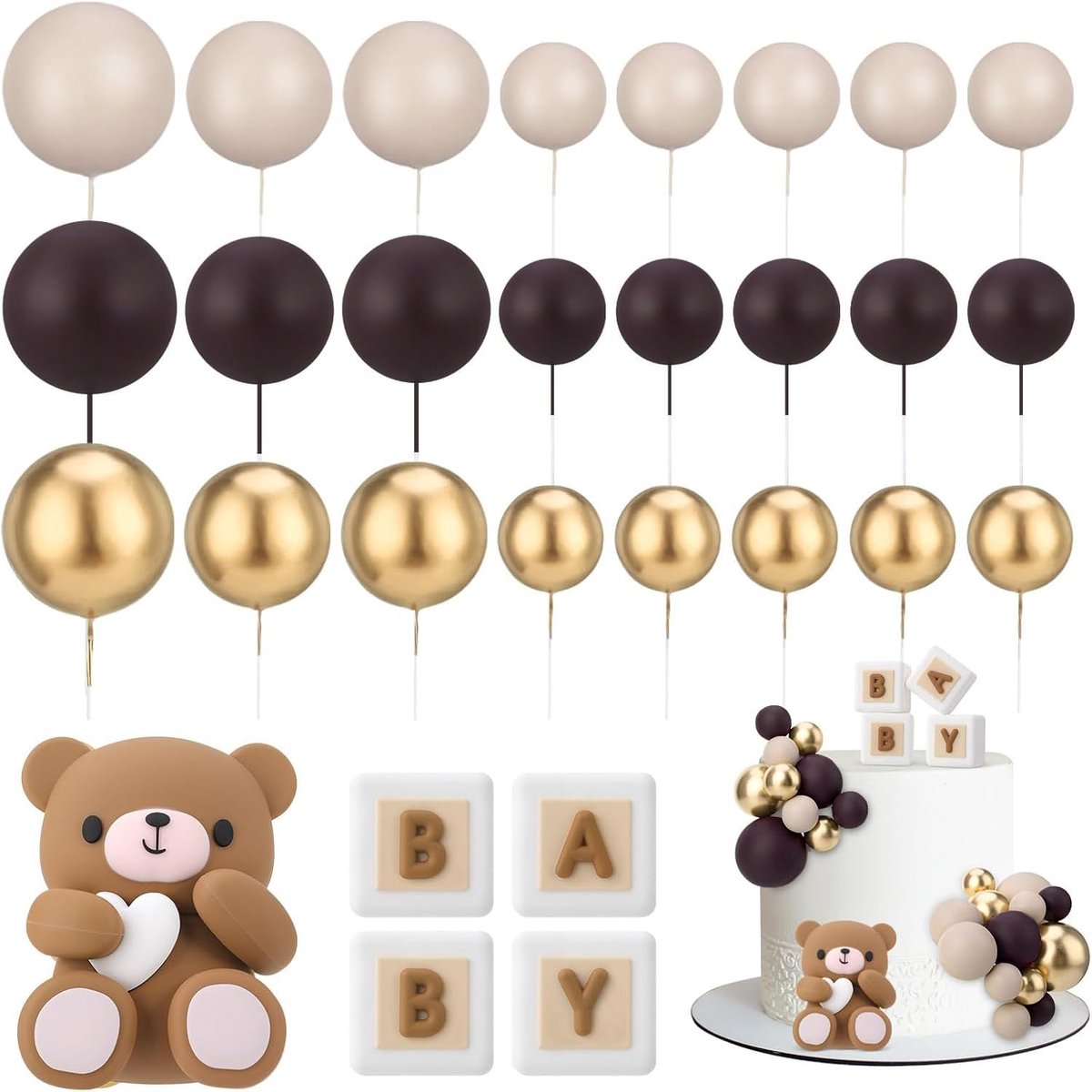 Ballen, Taarttopper Beer, 29 Stuks, Roze Beer, Baby, Doop, Fondant, Figuren, Babyshower, Geslachtsreveal, Feestaccessoires, Verjaardag, Vieringen