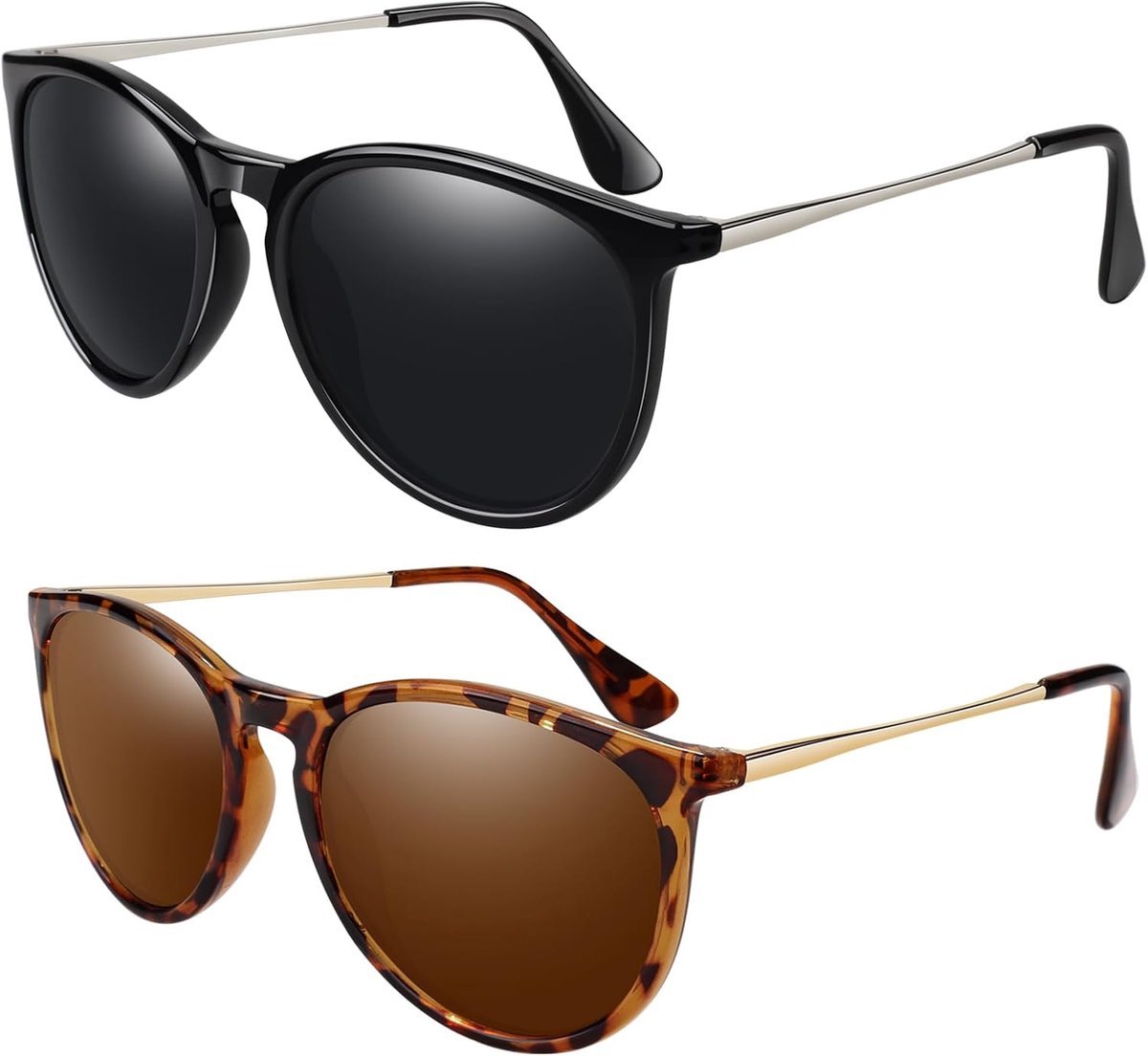 Zonnebril voor dames, gepolariseerd, retro, rond, vintage, designstijl, UV400-bescherming