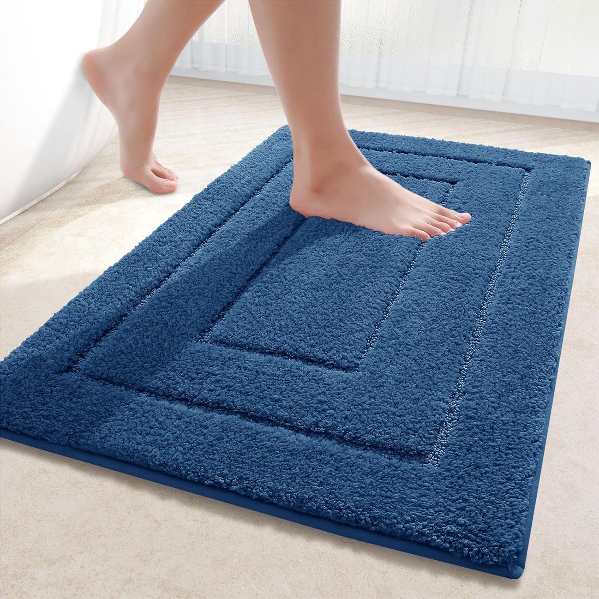 Microvezel badkamertapijt, antislip, wasbaar, zachte badmat, waterabsorberende badmat voor badkamer, 50 x 76 cm, marineblauw