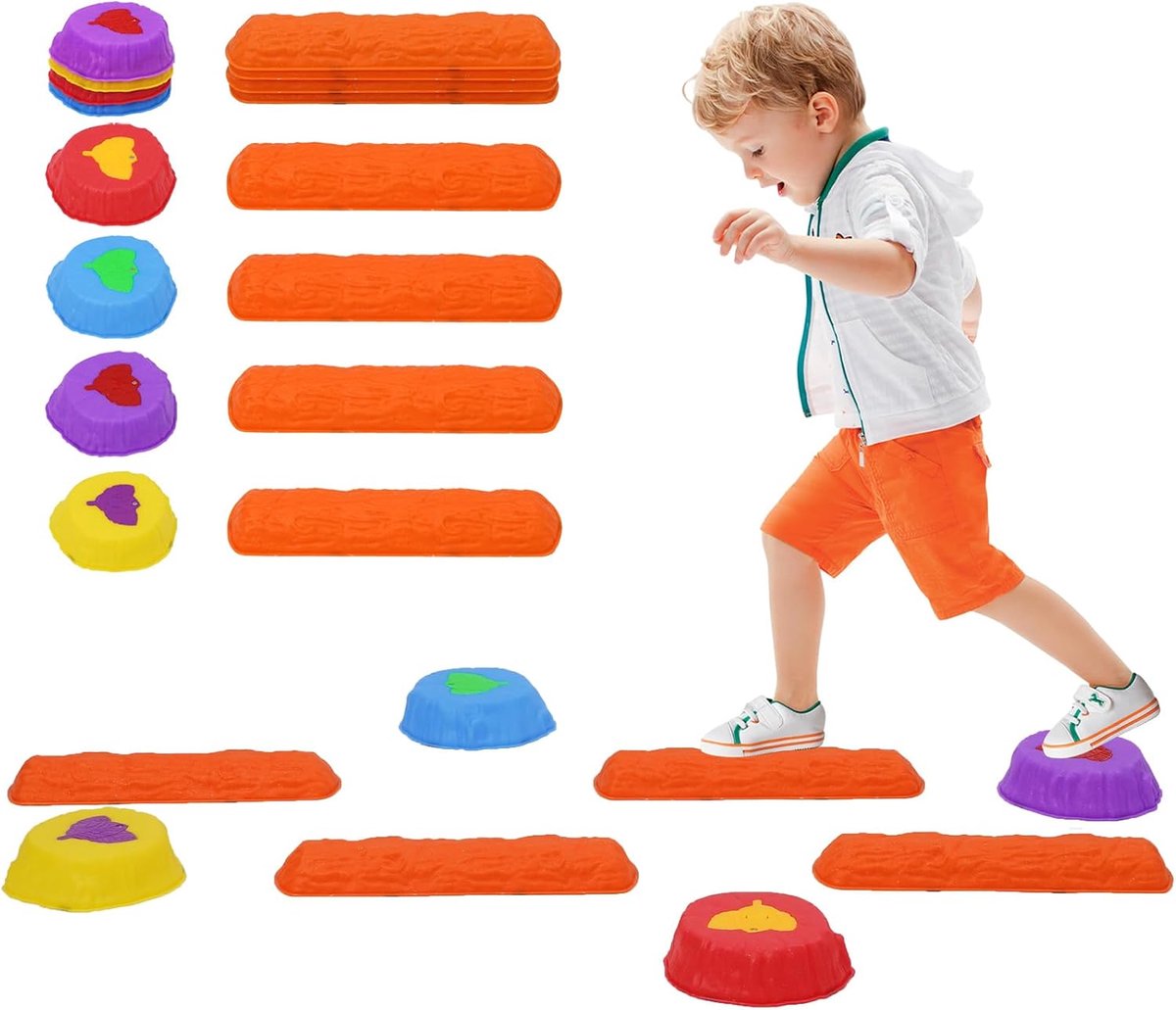 Balansstenen voor kinderen, 8-delige treepsteen en balansboardset, antislip balansbalken, stapelstenen, voor binnen en buiten, fitness, sensorisch speelgoed voor obstakels
