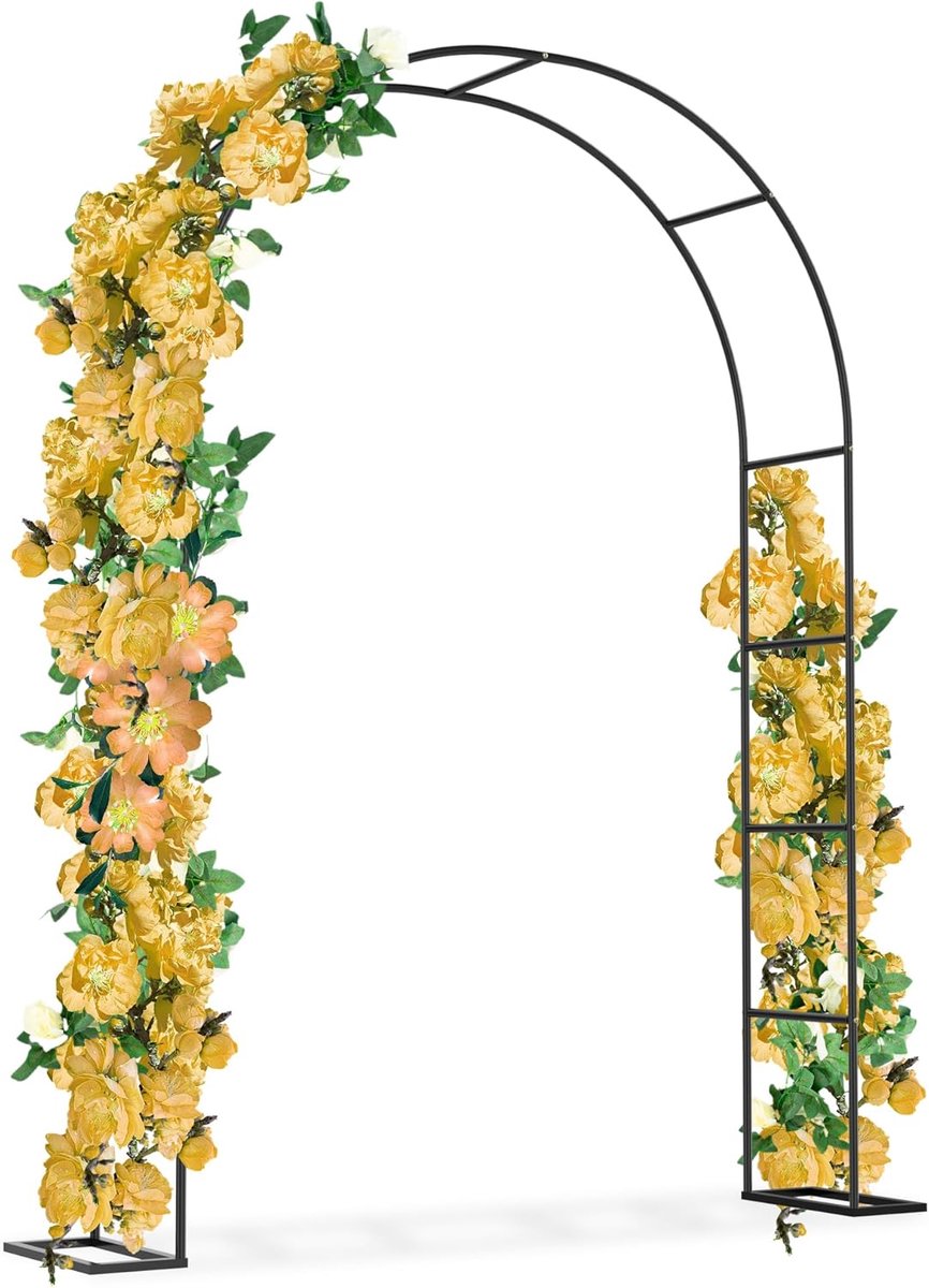 Metalen tuinboog, 240 x 192 x 38 cm, weerbestendig, stabiele klimhulp voor rozen, klimplanten, bramen in de grond verankerbaar, decoratieve rozenboog voor tuin, bruiloft, feesten, zwart