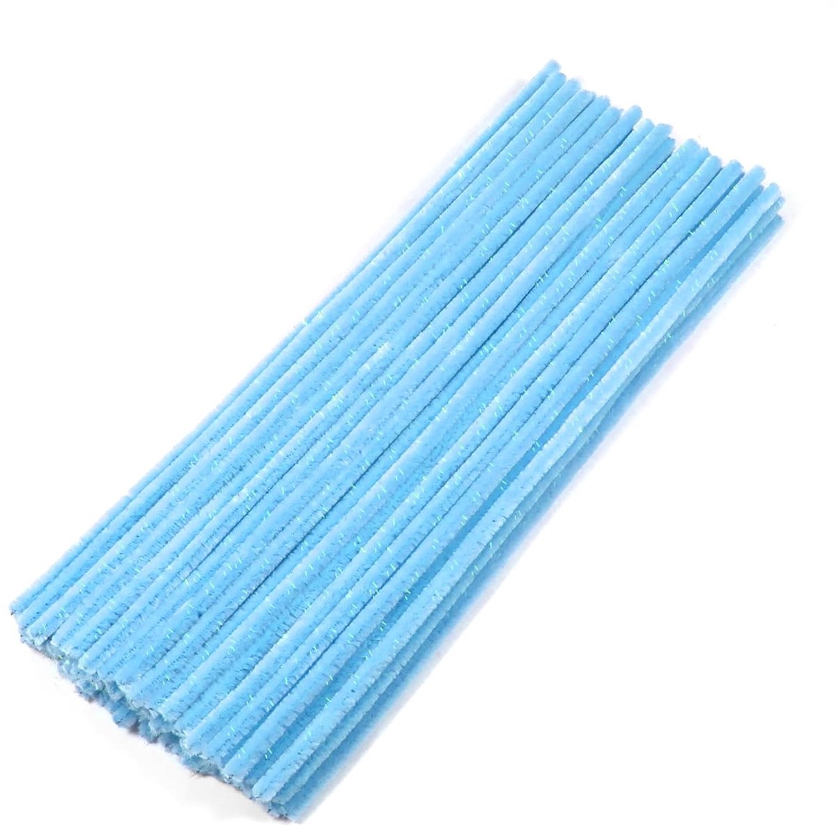 100 Stuks Blauw Pijpenragers Glitter Chenilledraad Pijpenragers om te Knutselen 30 cm Buigpluche Knutseldraad voor doe-het-zelf Decoratief Handwerk