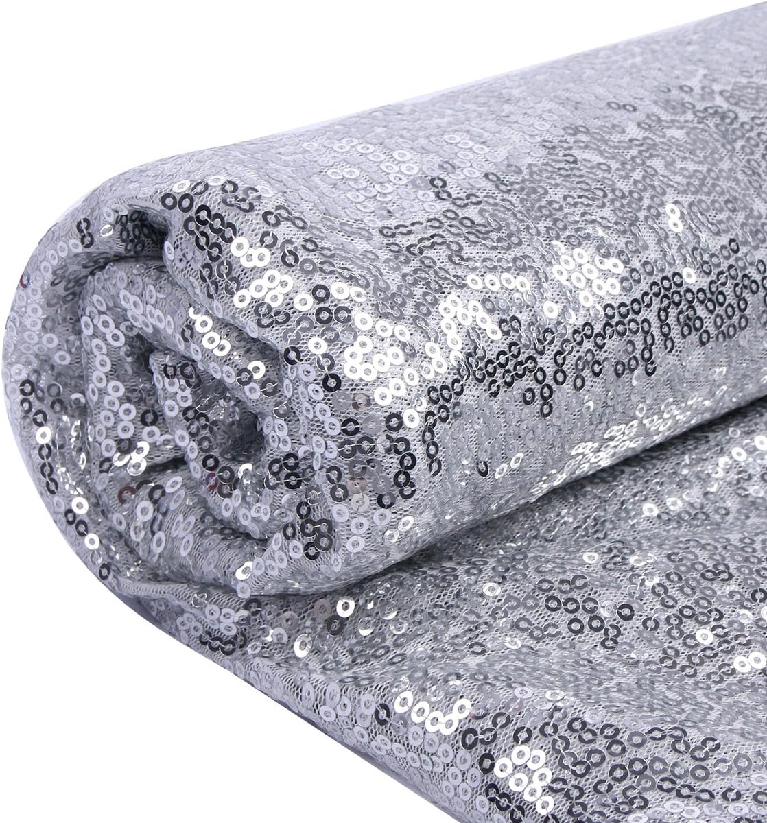 Stof van The Yard Glitter Sprankelende Glanzende Pailletten Stof voor Modieuze Kleding Speelgoed Decoratie Tafelkleed en DIY Etc (1 Yard, Zilver)