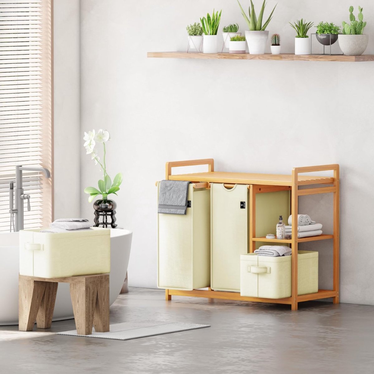 VALI® Wasmand - 140L - Wasmand 4 Vakken - Wasmanden - Beige - 78cm x 42cm x 77cm